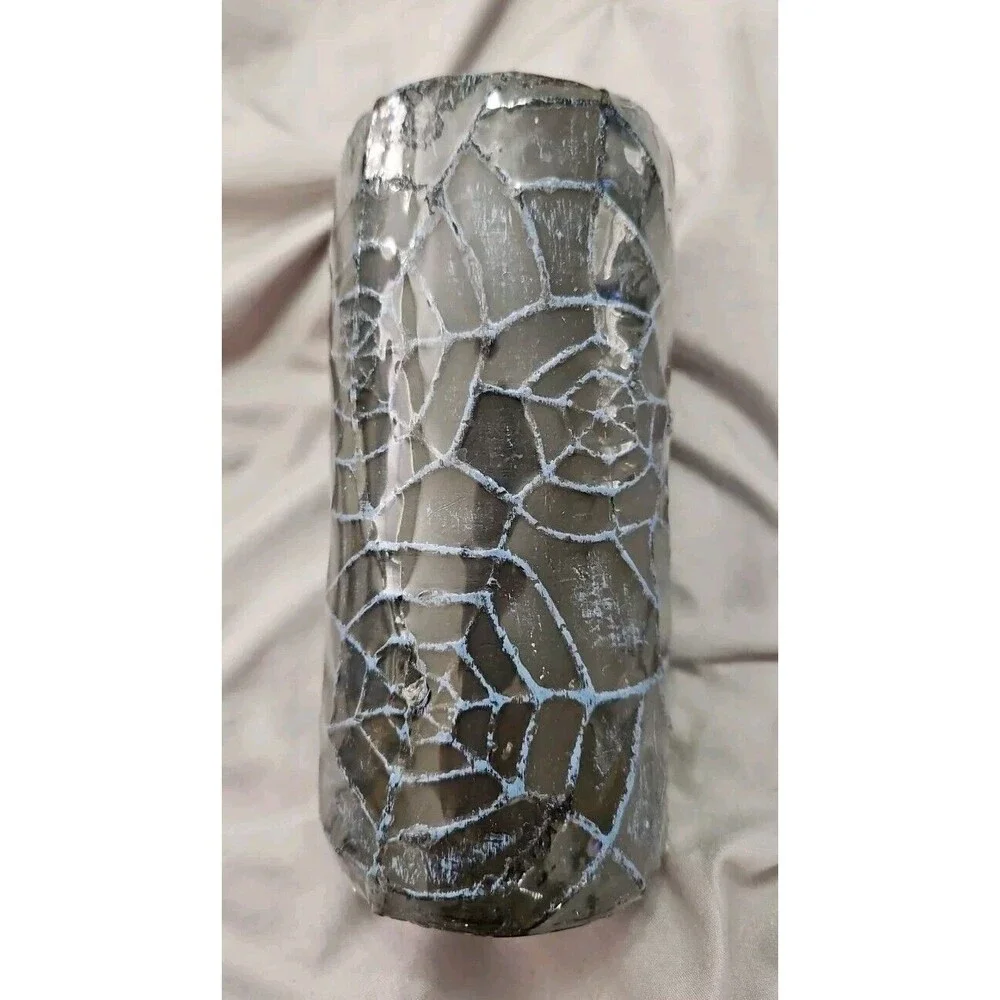 NEW Black & Blue Halloween 3D Raised Spider Web Pillar Candle 6in X 3in